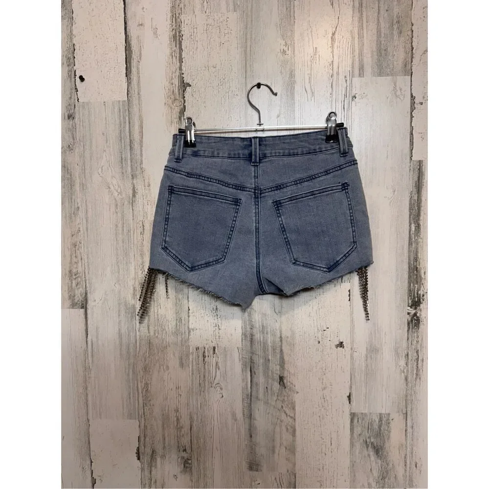 Forever 21 Rhinestone Fringe High-Rise Denim Shorts Size 26